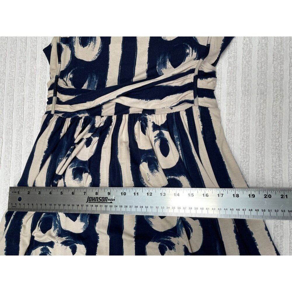 Maeve Womens Keyhole Neck Stripe A-Line Belted Dress Size Large Blue Sleeveless - Picture 8 of 10